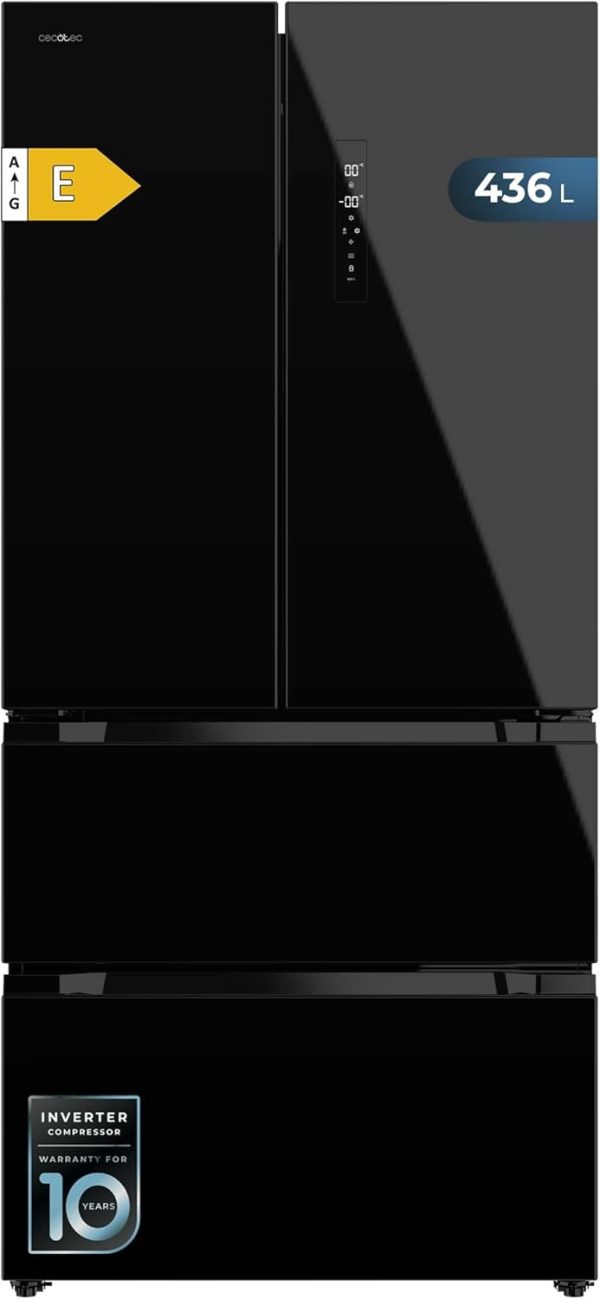 Cecotec Refrigerateur Congelateur 4 Portes Française Bolero CoolMarket FD 436 Black Glass E. Réfrigérateur 436L