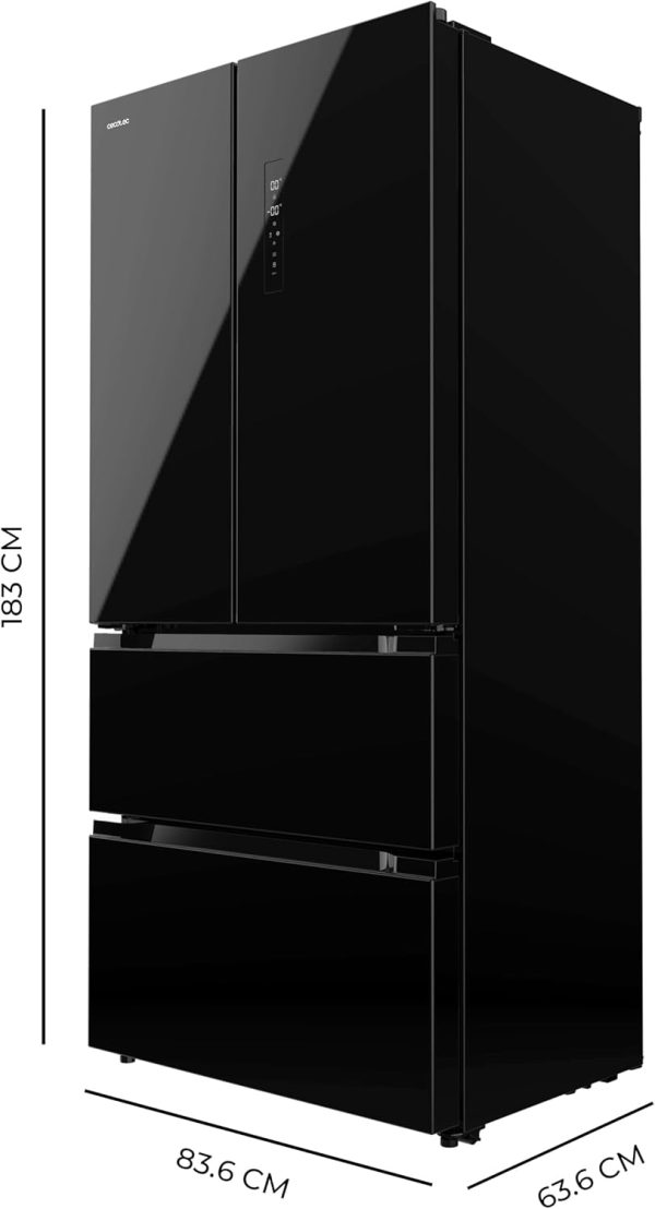 Cecotec Refrigerateur Congelateur 4 Portes Française Bolero CoolMarket FD 436 Black Glass E. Réfrigérateur 436L – Image 5