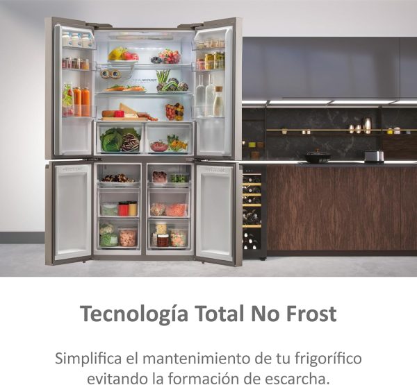 Haier HCR5919ENMM Réfrigérateur Multi-Portes Cube 90 Série 5-4 Portes, Total No Frost, MyZone, Humidity Zone, Compresseur Inverter, LED, 908x748x1905 mm, Classe E, New Platinum Inox [Classe énergétique E] – Image 4