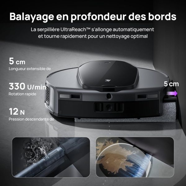 3i S10 Ultra Robot Aspirateur Laveur, avec Système WaterRecycle, Aspiration de 13000 Pa, Rouleau Serpillère Extensible et Auto-nettoyant, Lavage & Auto-Séchage du Mop, Auto-vidange & Remplissage – Image 5