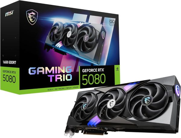 MSI NVIDIA GeForce RTX 5080 16G Gaming Trio OC Carte Graphique - 16 Go GDDR7 (30 GB/s, 256-bit), PCIe 5.0, TRI FROZR 4 (3 x Ventilateurs STORMFORCE), RGB - HDMI 2.1b, DisplayPort 2.1b