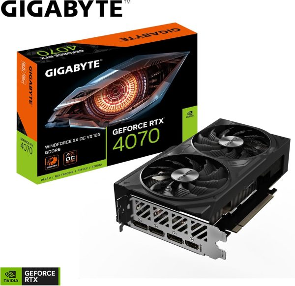 GIGABYTE Carte Graphique GeForce RTX 4070 WINDFORCE 2X OC V2 12G - 12GB GDDR6, 192bit, PCI-E 4.0, 2490MHz Core Clock, 3 x DisplayPort 1.4a, 1 x HDMI 2.1a, NVIDIA DLSS 3, GV-N4070WF2OCV2-12GD