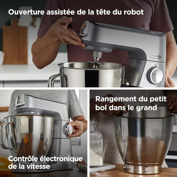 Kenwood Titanium Chef Baker XL, Robot Pâtissier avec Batteur K, Crochet Pétrisseur, Fouet et Bol de 7 Litres, KVL85.424SI, 1200W, Argent – Image 4