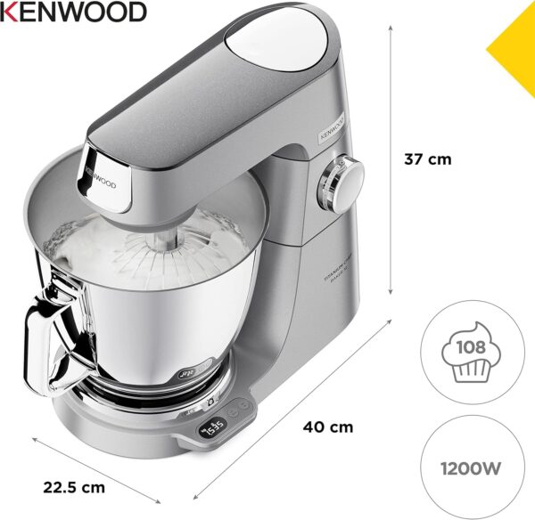 Kenwood Titanium Chef Baker XL, Robot Pâtissier avec Batteur K, Crochet Pétrisseur, Fouet et Bol de 7 Litres, KVL85.424SI, 1200W, Argent – Image 5