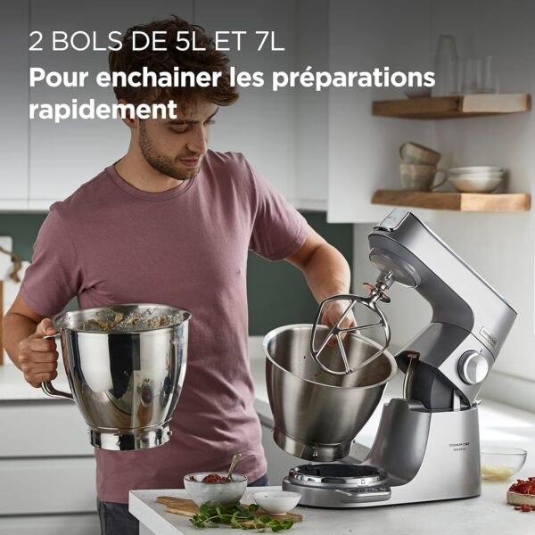Kenwood Titanium Chef Baker XL, Robot Pâtissier avec Batteur K, Crochet Pétrisseur, Fouet et Bol de 7 Litres, KVL85.424SI, 1200W, Argent – Image 3